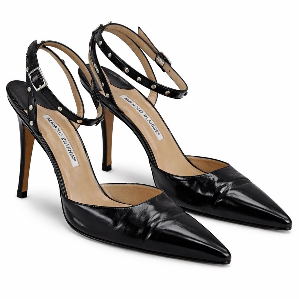 Manolo Blahnik Black Studded Slingback Heels 105mm Vintage Collectors Size 9.5